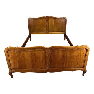 Antique Louis XV French Carved Oak Double Bed For Sale