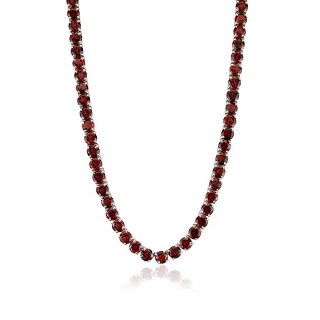 Contemporary 49.05 CTW Natural Garnet Tennis Necklace Gift for Her in Silver For Sale - Image 3 of 12