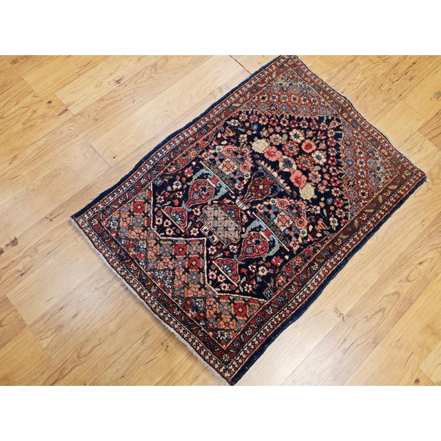 Vintage Persian Isfahan Rug, Hand-Knotted Wool, Pictorial Vase Pattern, Navy & Red, 2x3 For Sale - Image 10 of 11