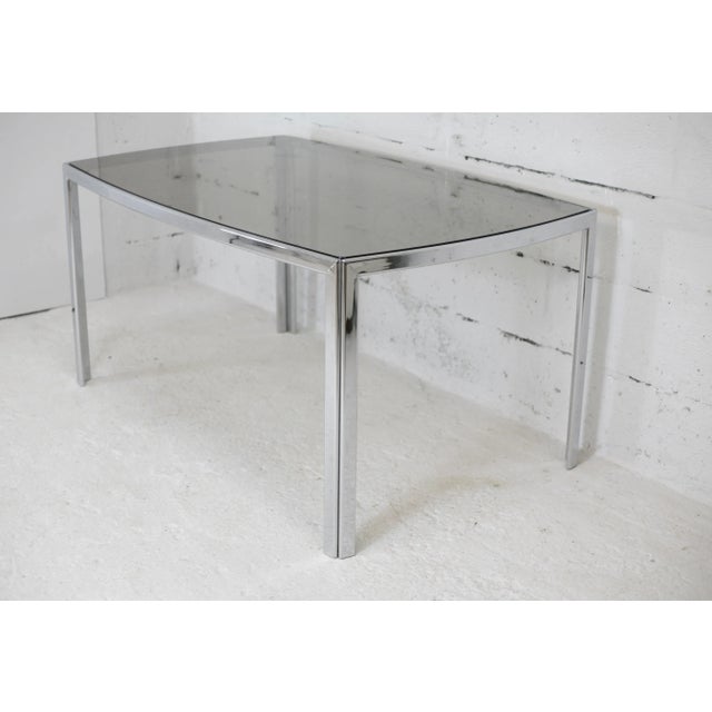 Table in Chromed Metal with Curved Smoked Glass Slab Top, France, 1970s For Sale - Image 17 of 18