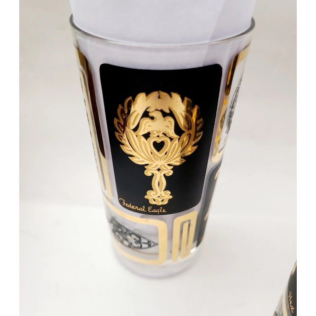 Mid-Century Black & Gold Cocktail Tumblers With Trivets- Set of 6 For Sale In New York - Image 6 of 12