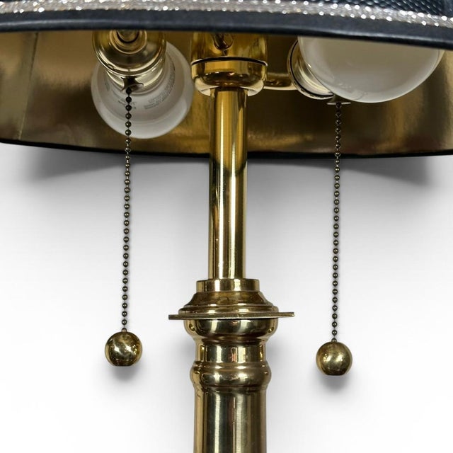 Metal Pair of Vintage Neoclassical Black Brass and Marble Pedestal Table Lamps Attributed to Stiffel For Sale - Image 7 of 15