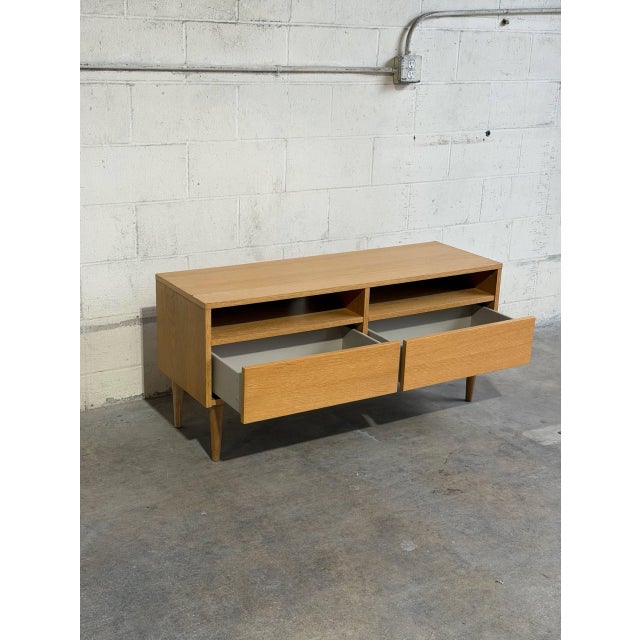 Brown Vintage Danish Modern Oak Media Console / Low Tv Stand With Drawers For Sale - Image 8 of 10