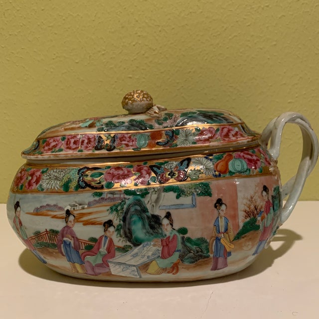 18th Century Chinese Export Rose Mandarin Covered Chamber Pot Chairish