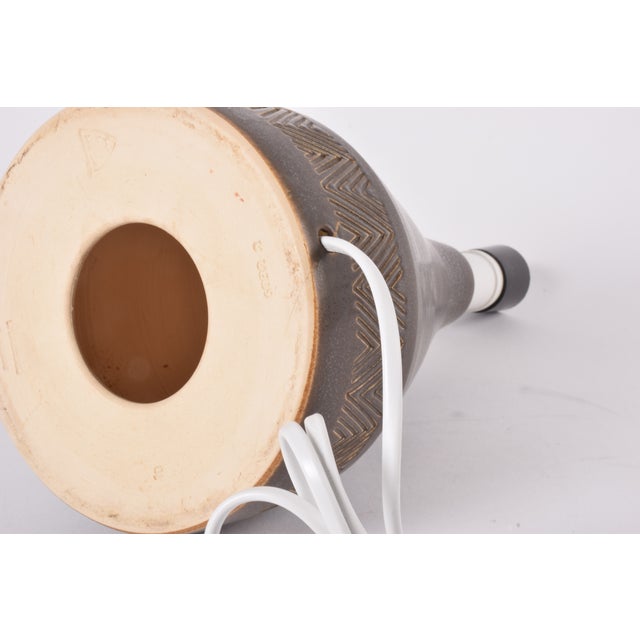 Danish Ceramic Table Lamp with Brown Glaze and Zig Zag Decor from Michael Andersen & Søn, 1960s For Sale - Image 11 of 13