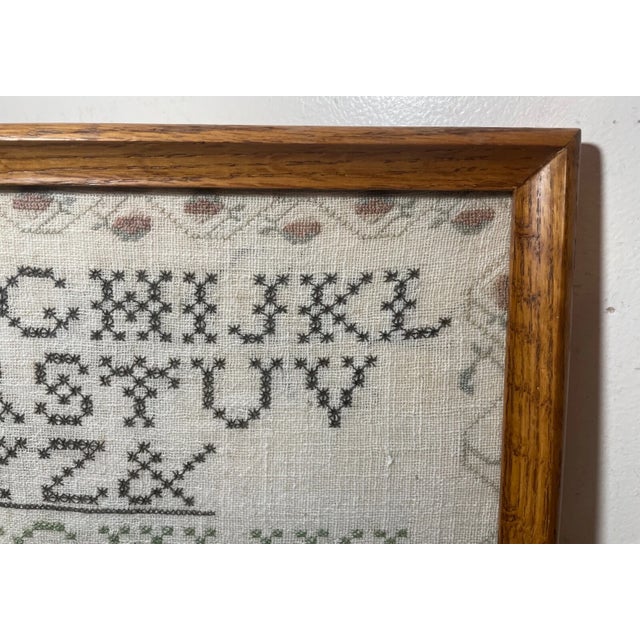 Antique 1800's Handmade Embroidered Linen Needlepoint Sampler 19th Century Art For Sale In New York - Image 6 of 10