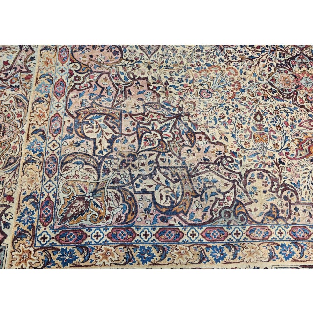 19th Century Oversized Persian Kerman Lavar Rug, Hand-Knotted Wool, Floral Pattern, Ivory & Blue, 11’ X 17’ For Sale - Image 16 of 18