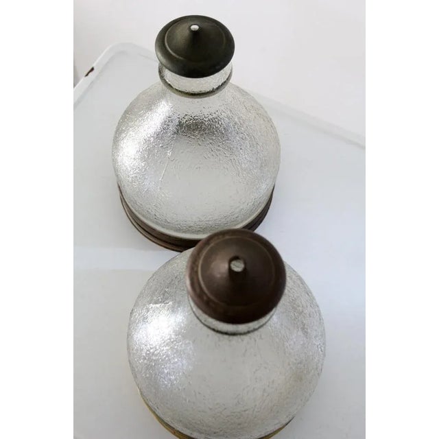 Brass Vintage Industrial Glass Pendant Light Shades - a Pair For Sale - Image 8 of 9