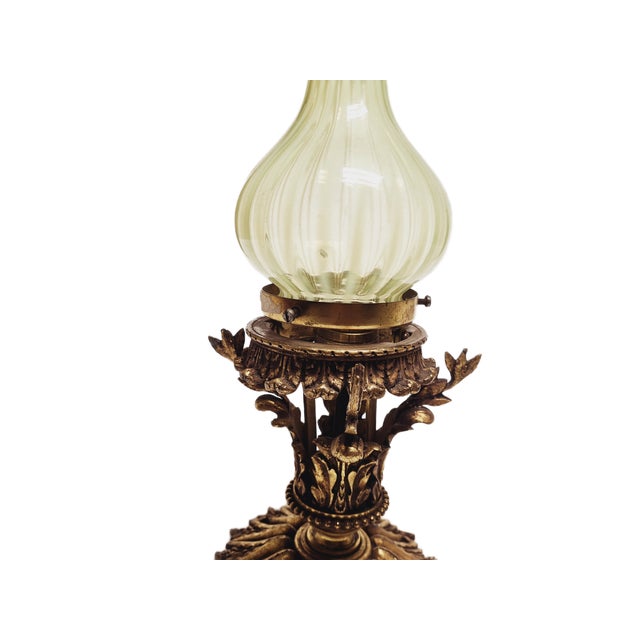 Empire Bronze Pending Lamp with Uranium Glass, France, 1890s For Sale - Image 6 of 14