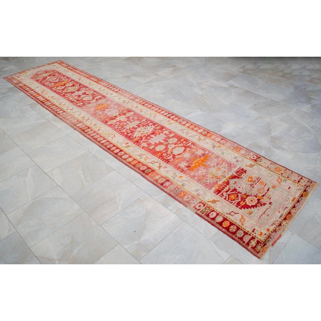 Oushak Runner Rug Turkish Hand Knotted Distressed Hallway Long Runner- 2'10" X 14'1" For Sale - Image 9 of 15