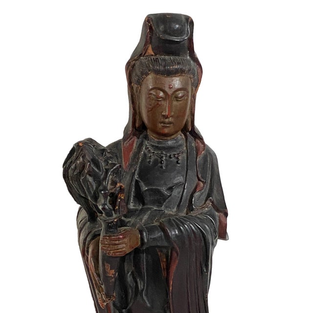 Superb 1920 old hand carved wood Bodhisattva GuanYin the goddess of mercy and healing One of the deities most frequently...
