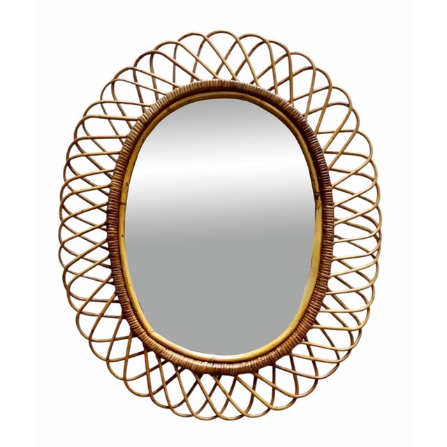 Oval Rattan and Bamboo Wall Mirror by Franco Albini, 1960s For Sale - Image 10 of 10