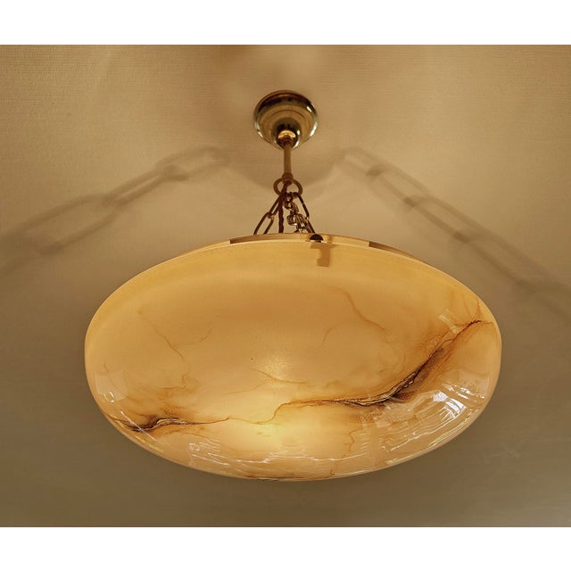 Gold Art Deco Pendant Light in Pink Amber Glass, 1930s For Sale - Image 8 of 18