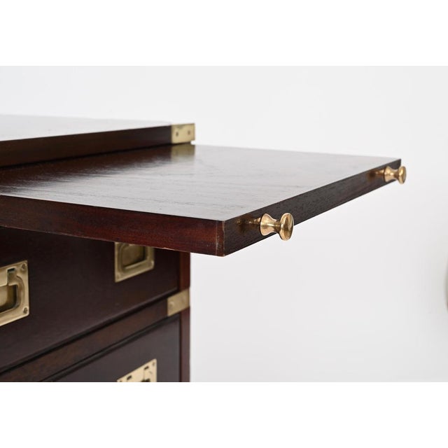 Campaign Style Nightstands in Wood and Brass, 1950, Set of 2 For Sale - Image 11 of 15