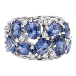 Natural Blue Sapphire 5.75cts & Diamond 0.38cts Ring in 18k Gold For Sale