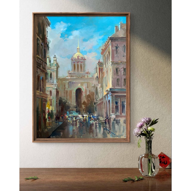 The painting "City Hall" captures the grandeur and elegance of an urban cityscape, with the central focus being a majestic...
