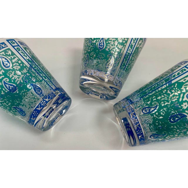 Blue Vintage Georges Briard Gilt Green & Blue Paisley Glasses - Set of 5 For Sale - Image 8 of 8