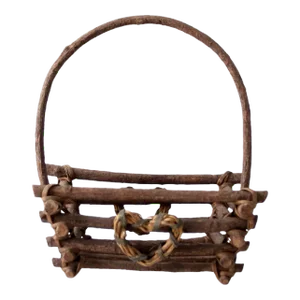 Vintage Twig Basket With Heart Wreath