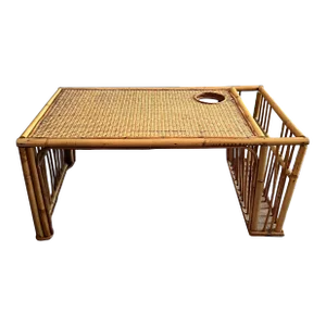 1970s Bamboo and Rattan Bed Tray Breakfast Tray With Cup Holder and Magazine / Newspaper Side Storag