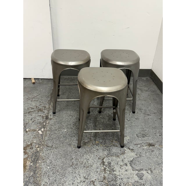 2010s Restoration Hardware Remy Backless Counter Stools, Set of Three For Sale - Image 5 of 12