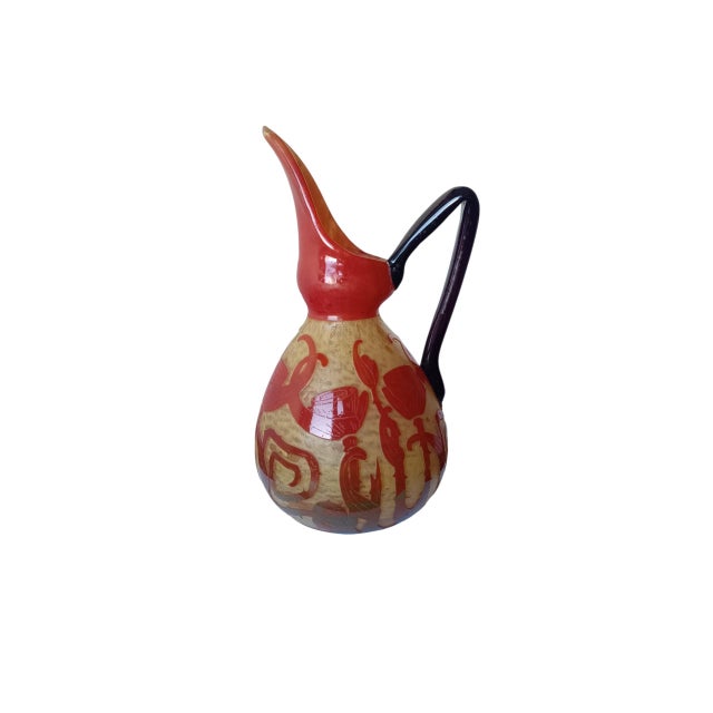 Le Verre Français, "Spirales" model vase (1923-1926) in acid-etched, multi-layered glass decorated with bright red and...
