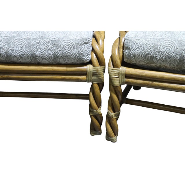 1970s Vintage Pair of Organic Modern McGuire Twisted Bamboo Reclining Arm Chairs With Ottomans For Sale - Image 5 of 13