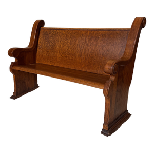 Antique Solid Mission Carved Oak Wood Church Pew Bench