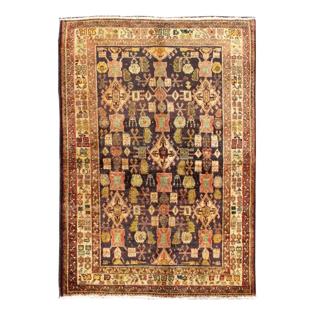 Vintage Persian Mahal Rug With Repeating Tribal Motifs in Rich Brown, Soft Green 4′3″ × 6′5″ For Sale