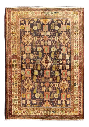 Vintage Persian Mahal Rug With Repeating Tribal Motifs in Rich Brown, Soft Green 4′3″ × 6′5″