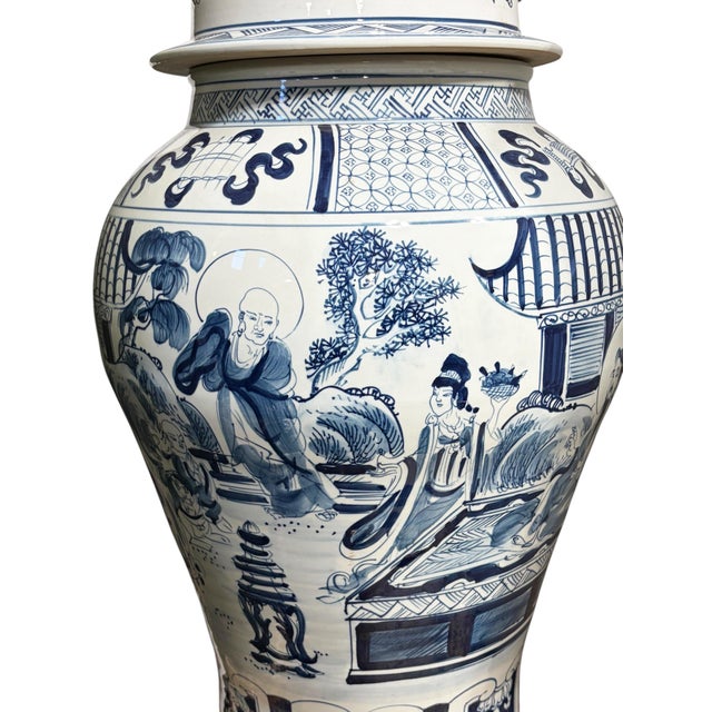 Ceramic Vintage Lg Chinese Blue and White Porcelain Palace Urn/ Ginger Jar 36" H For Sale - Image 7 of 14