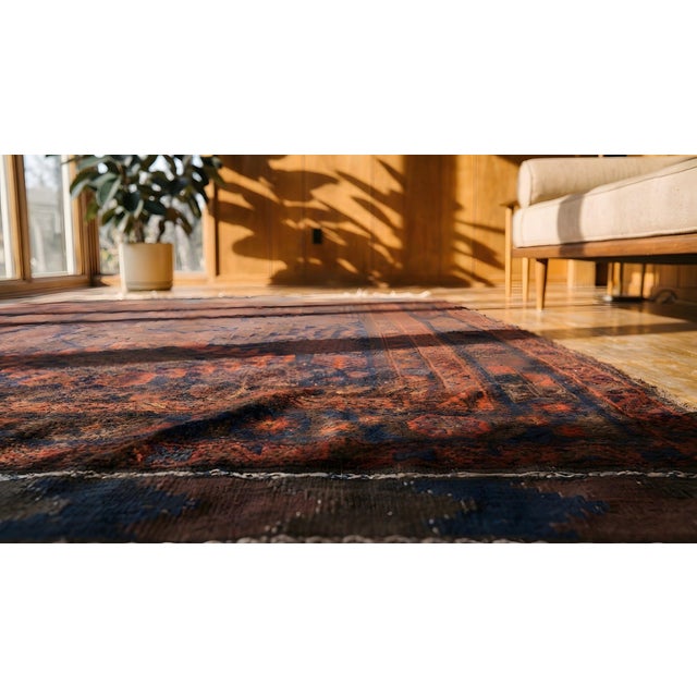 1890s Blue Navy Diamond Tribal Antique Baluch Turkman Rug 4'6" X '6'9" Handknotted Wool Carpet For Sale - Image 9 of 9