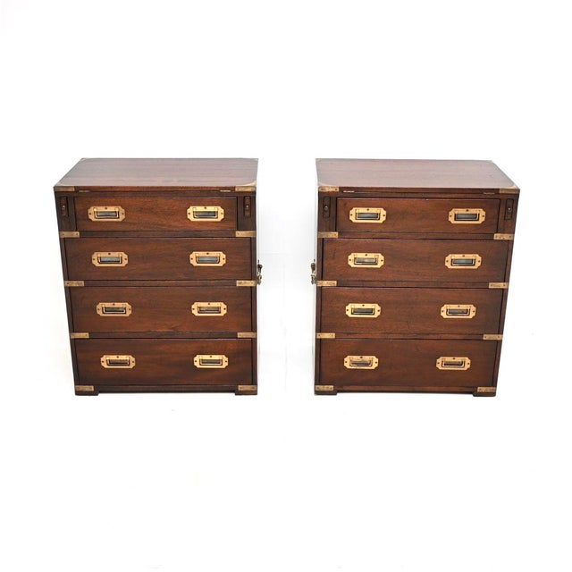 A smart and extremely well made pair of antique military campaign bachelor chest of drawers. They were made in England,...