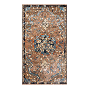 Lovely Traditional Camel Color Background and Dark Blue Border Floral Design Century Persian Tabriz Rug
