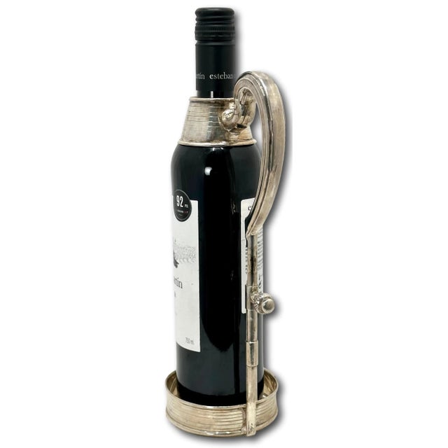 Traditional Vintage Late 20th Century Argenteria Peruana ( Peru ) Sterling Silver Wine Bottle Holder - Server For Sale - Image 3 of 12