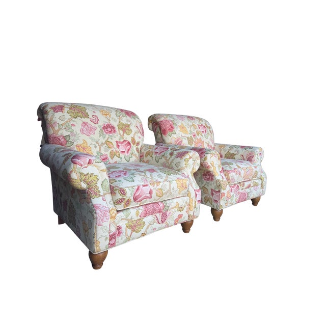 Clayton Marcus English Roll-Arm Club Chair – Floral Botanical Chintz Upholstered Lounge Chair For Sale - Image 11 of 14