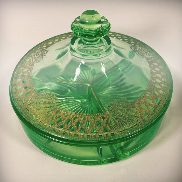 Antique 1920 S Green Depression Glass Uranium Vaseline Covered