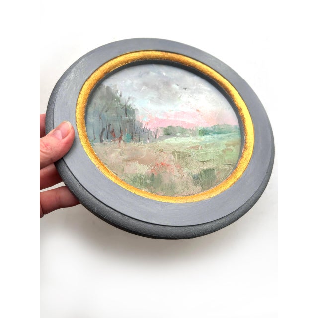 Original Oil Painting Framed, Pink Sunrise Landscape Miniature Art by Valeriya Serova For Sale - Image 9 of 11