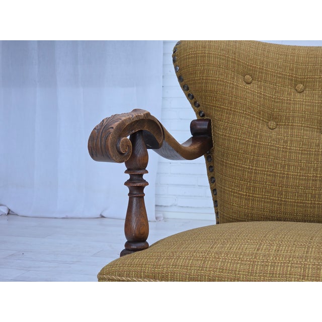 Danish Armchair in Green Furniture Wool and Oak Wood, 1960s For Sale - Image 6 of 18