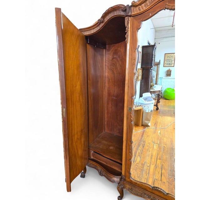 Brown Early 1900s Triple Width Walnut Louis XV French Style Armoire. For Sale - Image 8 of 18