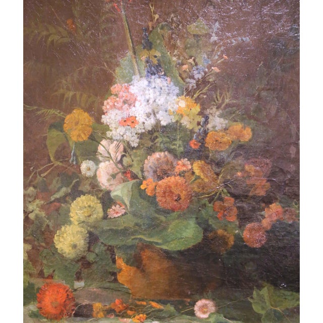 19th Century French Floral Still Life Oil on Canvas in Carved Giltwood Frame For Sale - Image 4 of 8