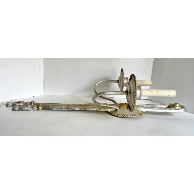Metal Vintage Originals 22 Silver and Gold Tassel Double Wall Sconce For Sale - Image 7 of 13