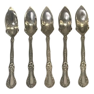 1909 Art Nouveau Rogers & Bro. "Florette" Silverplate Citrus Spoons - Set of 5 For Sale