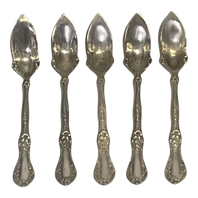 1909 Art Nouveau Rogers & Bro. "Florette" Silverplate Citrus Spoons - Set of 5 For Sale