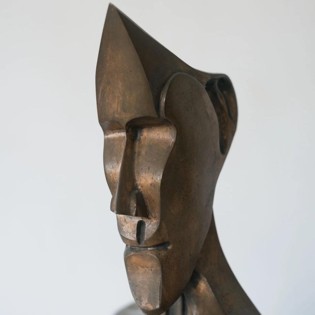 Black Modernist Bronze & Marble Bust by Fabregat, 1980s For Sale - Image 8 of 11