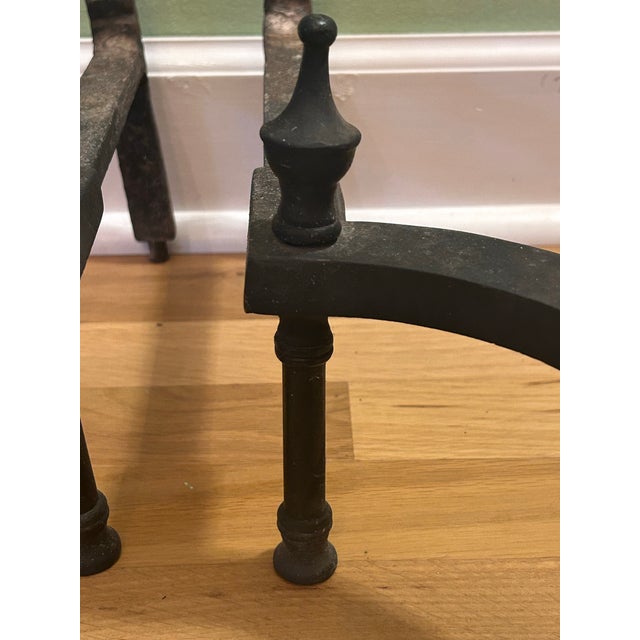 Brass Antique English Neoclassical Engraved Brass & Iron Andirons, Pair, Circa 1900 For Sale - Image 8 of 12