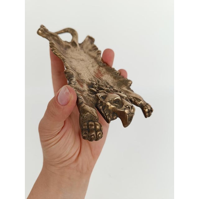 Metal Vintage Brass Ashtray Depicting the Mythological Nemean Lion Skin, Italy, 1970s For Sale - Image 7 of 18