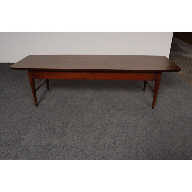 Mid-Century Modern Surfboard-Form Laminate and Walnut Coffee Table With Drawer by Lane For Sale - Image 11 of 18