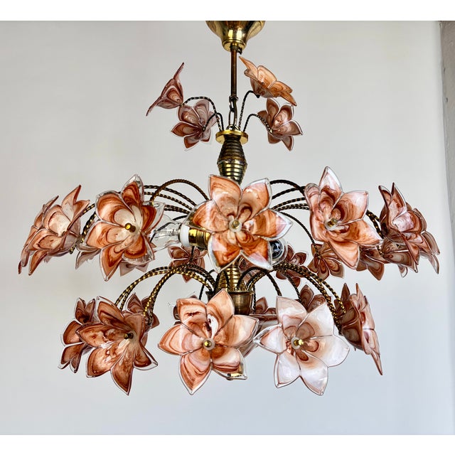 Glass 1980s Italian Murano Style Brown Floral Chandelier – Glass Flower Bouquet For Sale - Image 7 of 17