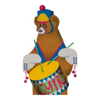 1975 Polish Circus Cyrk Poster, Bear Playing the Drum For Sale