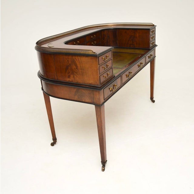 Carlton House Desk in Mahogany and Leather Top, 1890s For Sale - Image 4 of 15